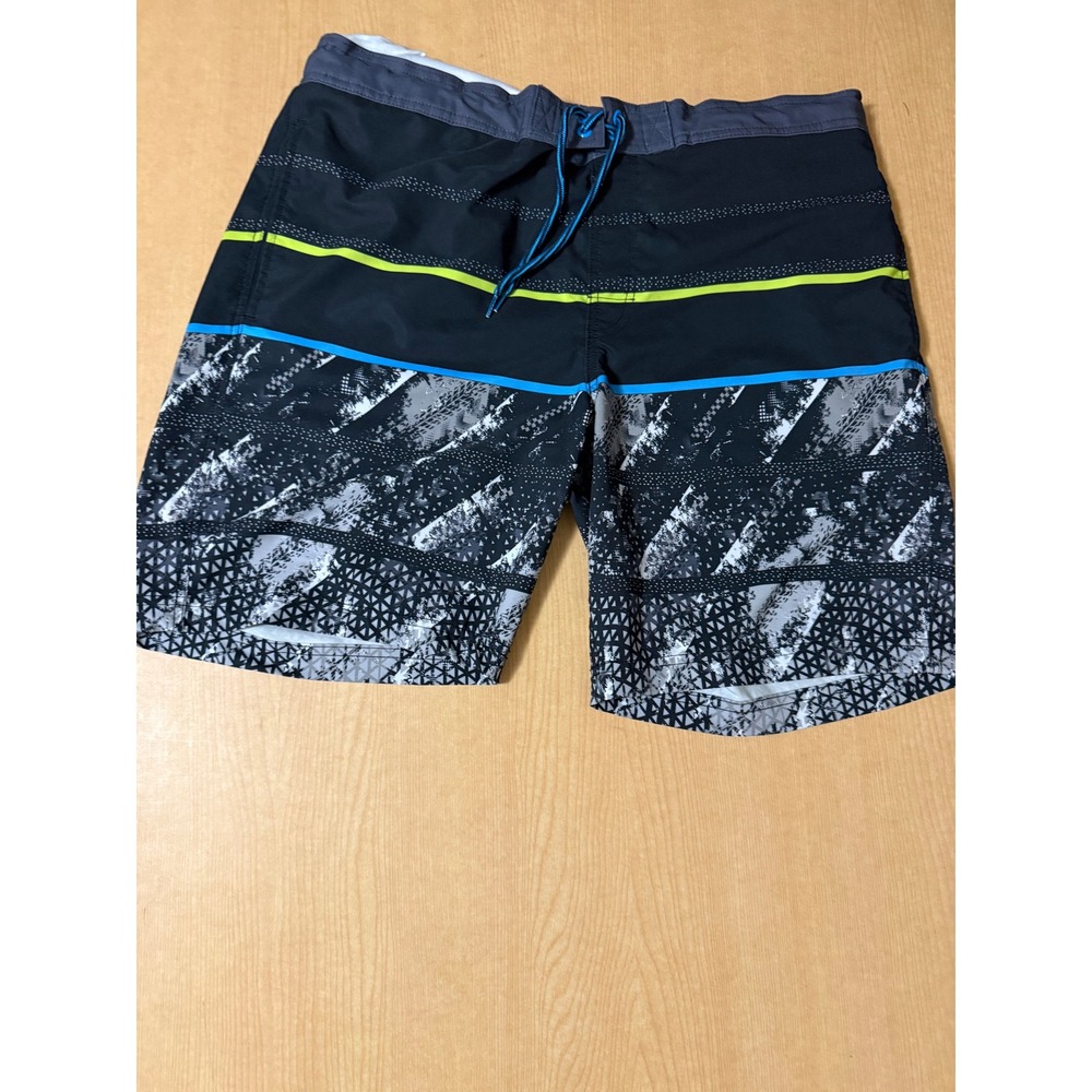George Mens Board Shorts Black Multi Pattern Swim Trunks XL 40-42